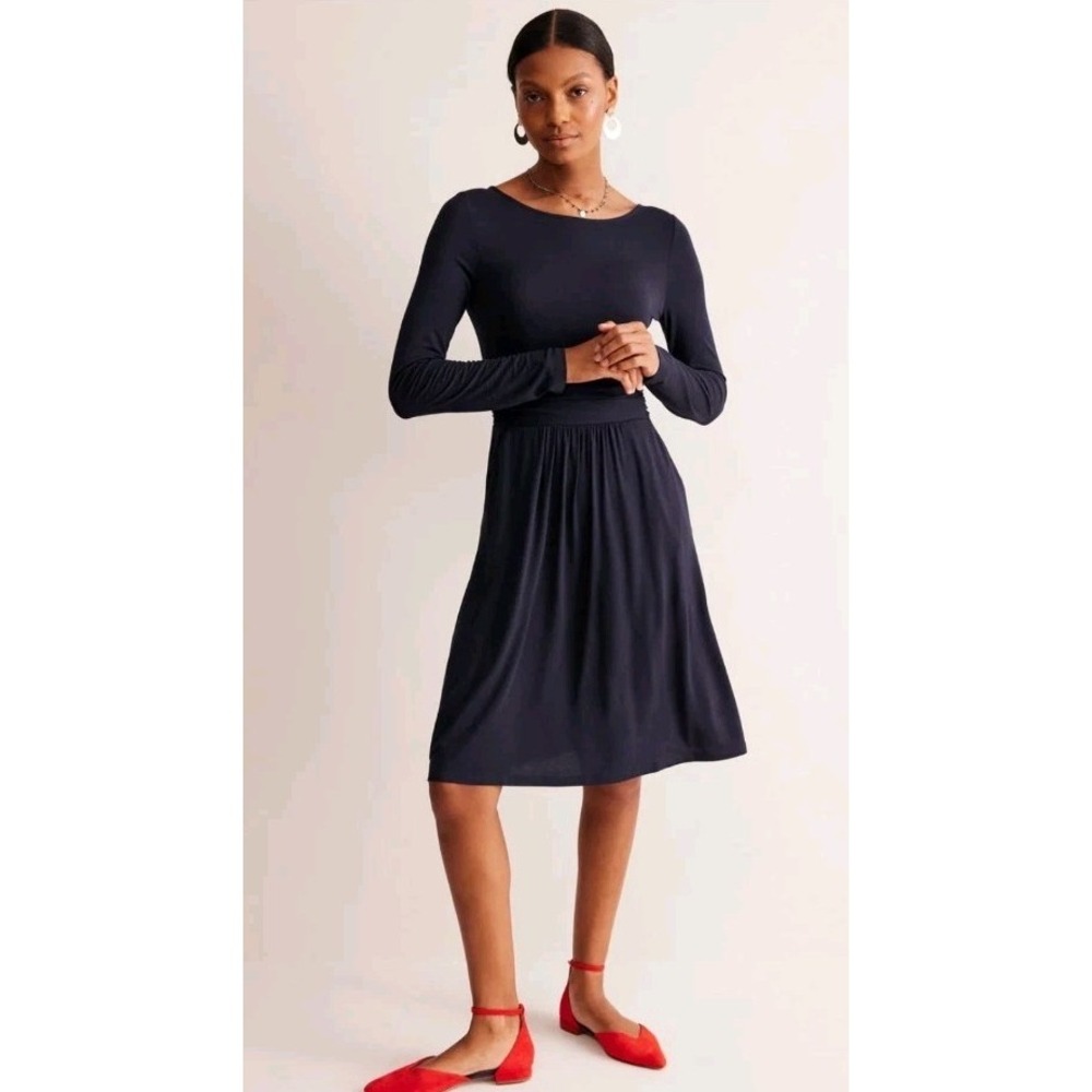 Boden Nwt Amelia Long Sleeve Navy Flowy Midi Dress Size 8 R
